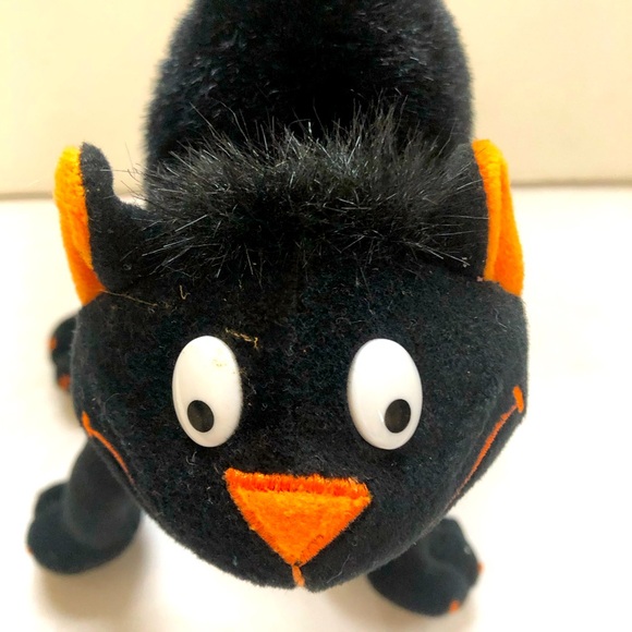 Black Cat Posable Weighted Feet Furry Tail Plush Decor Orange Nose - Picture 7 of 12